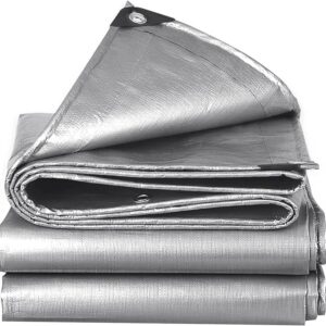 LONA IMPERMEABLE 8X10 AMERICANA 16 MIL, PARA USO RUDO, resistentes al agua con ojales cada 23.6 pulgadas, lona de plástico gruesa 420D, resistente a los rayos UV, resistente a desgarros y decoloración